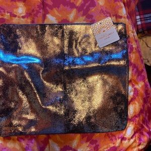 Cynthia Rowley Metallic Silver and Black Leather Clutch NWT